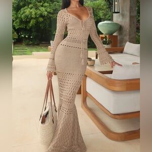 NEW Crochet Knit Maxi Dress - Tan